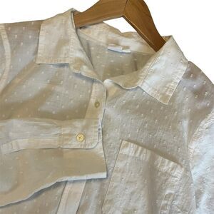 Gap Womens Swiss Dot Button Up Top Size L White Capsule Wardrobe Preppy Office